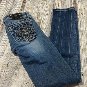 MISS ME BLING RHINESTONES SILVER STUDDED EASY BOOT DENIM JEAN